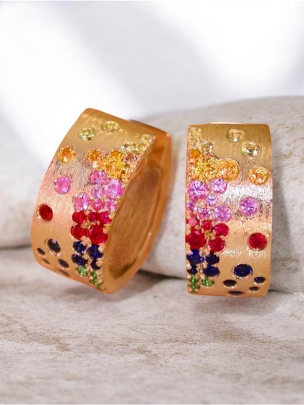Multicolor Gemstone Huggie Hoop Earrings Gold Plated NWT